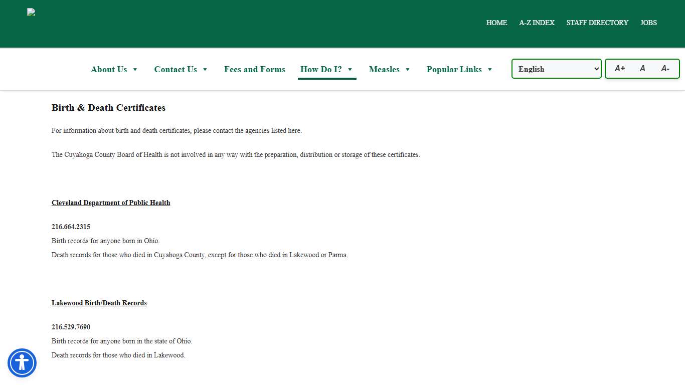 Birth & Death Certificates CCBH