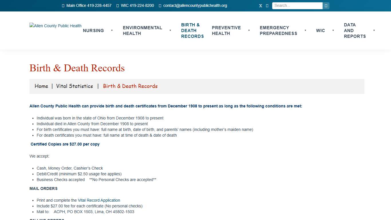 Birth & Death Records Allen County Public Health