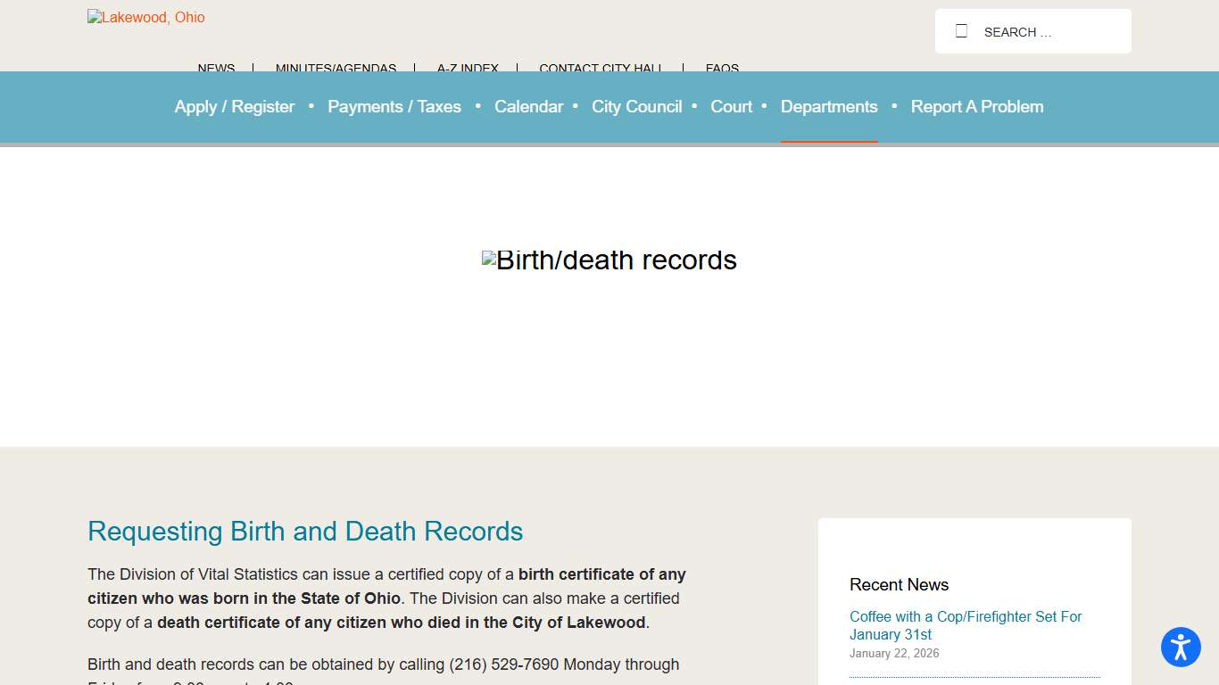 Birth/death records - The City of Lakewood, Ohio