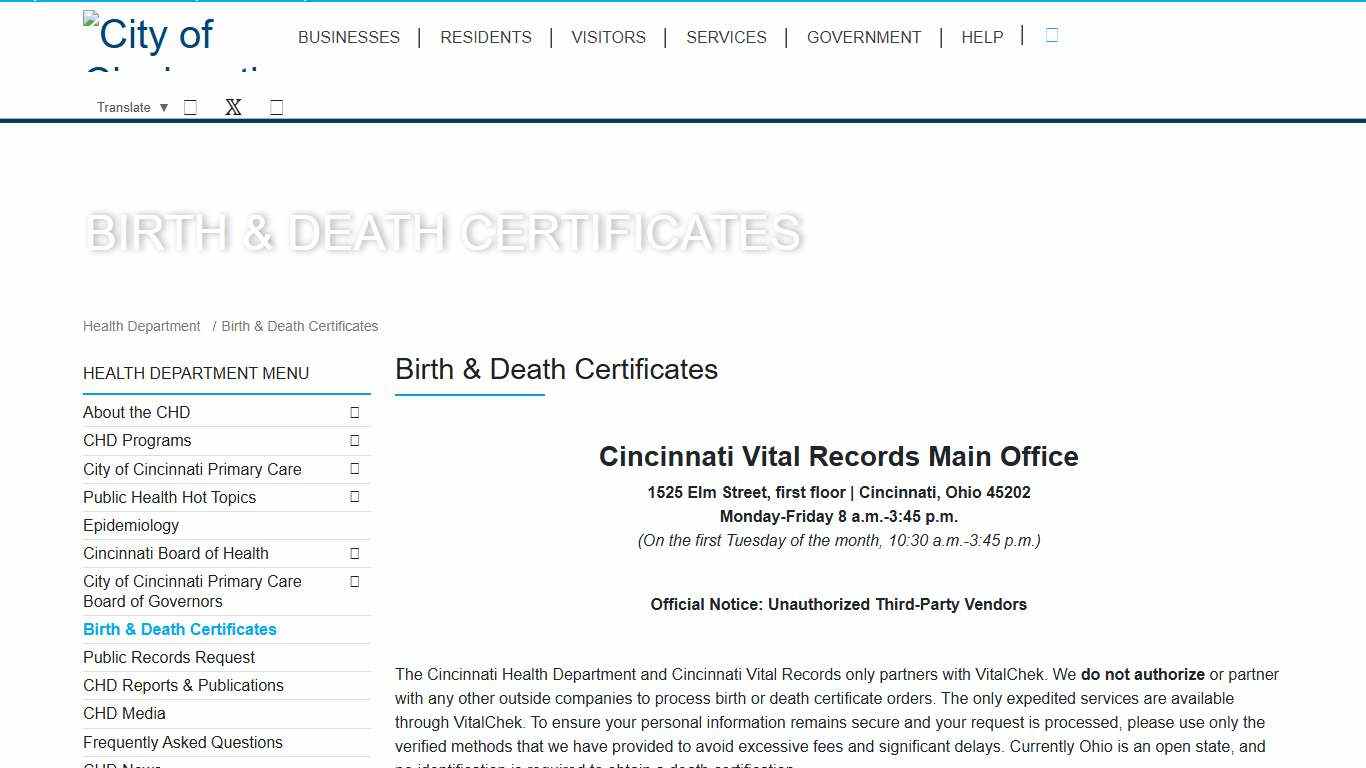 Birth & Death Certificates - Health